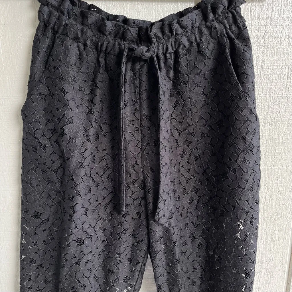 Milly Black Lace Sheer Drawstring Pull On Pants Shorts Lining Size P (XS) - Image 2