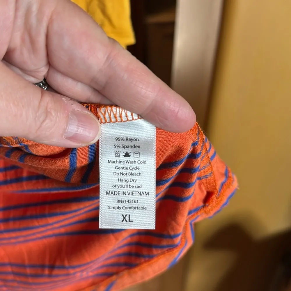 NWT Lularoe Randy Orange Blue Stripe w/ Goldenrod Yellow Sleeve Size XL - Image 5