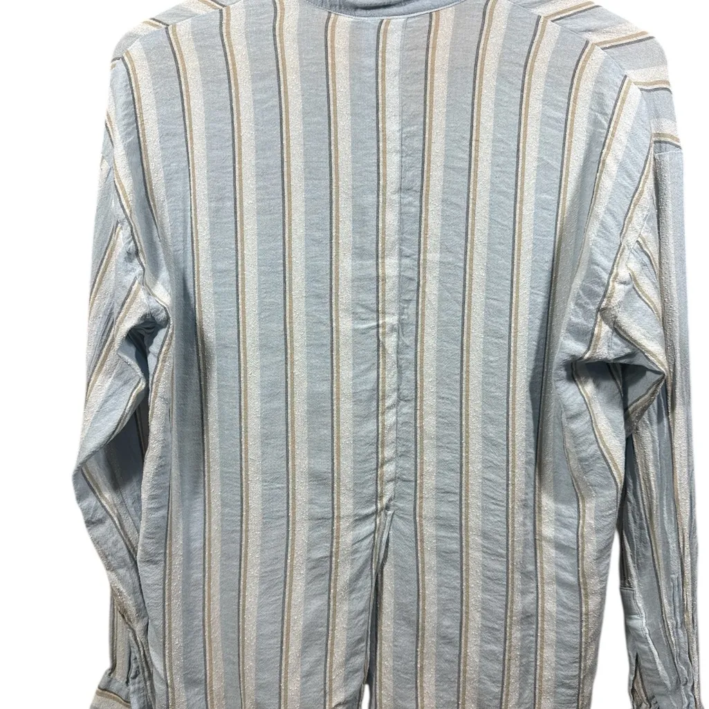 Vince NWT  Textured Stripe Boxy Button Down in Surf Mist Blue - Image 7
