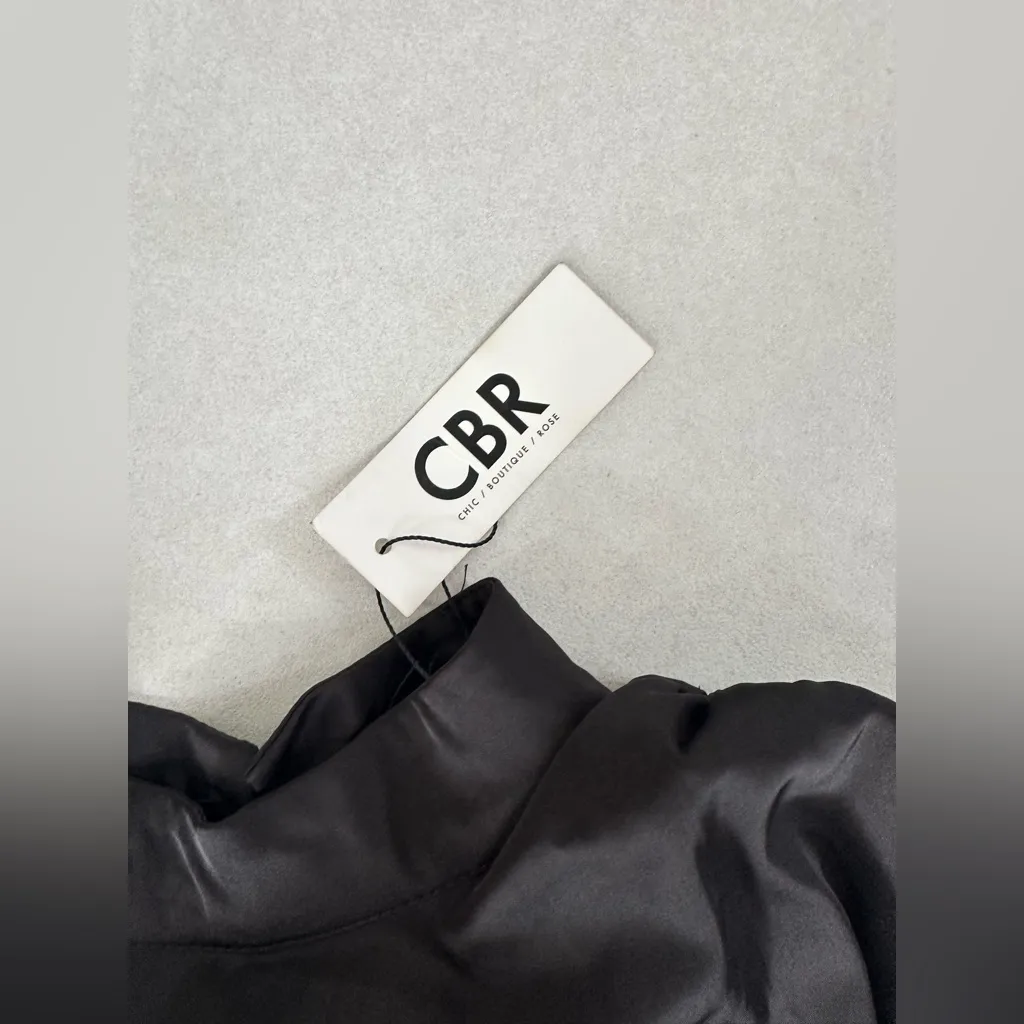 CBR CHIC BOUTIQUE ROSE Black Satin Ruched Mini Dress SIZE MEDIUM - Image 6