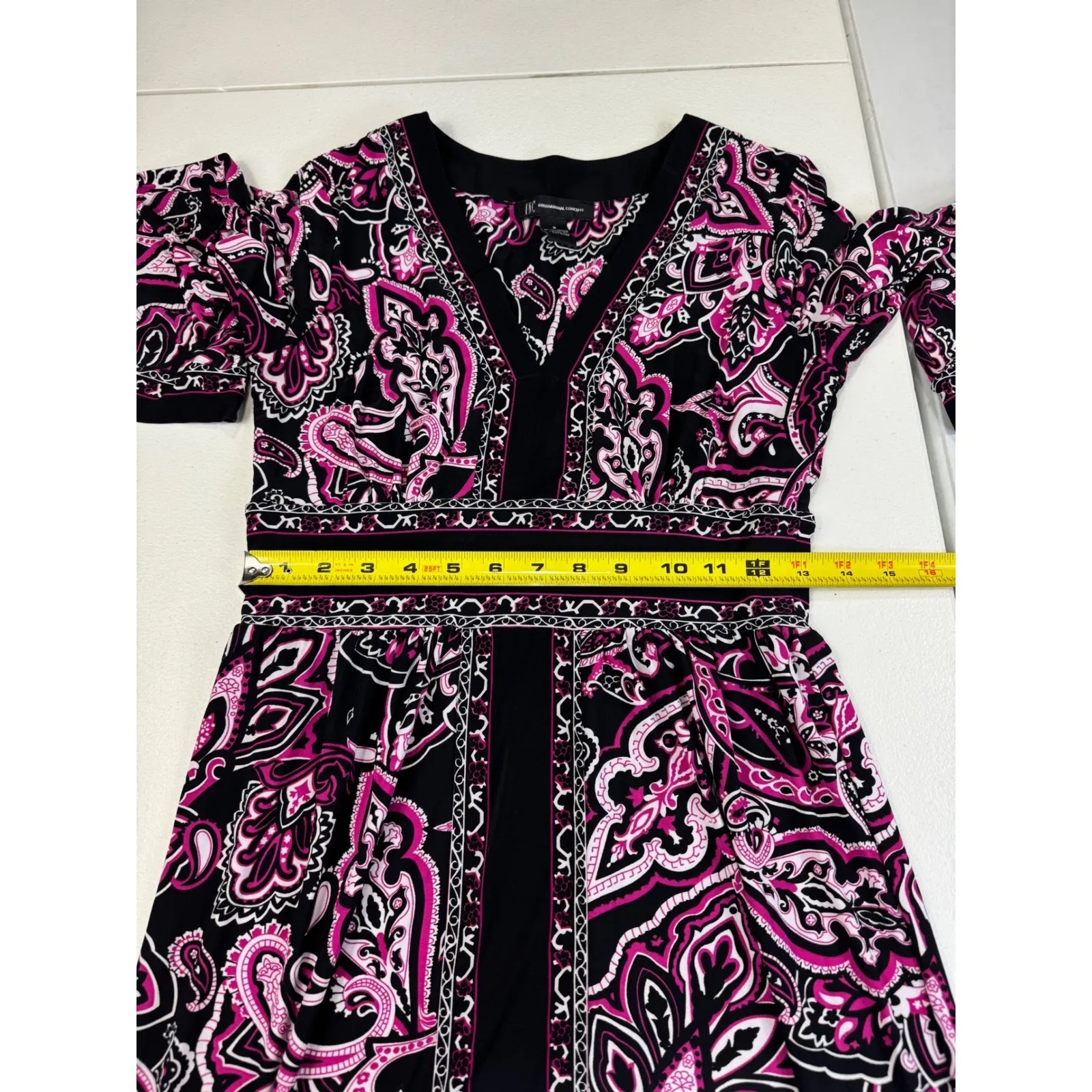 Paisley Print Dress‎ V Neck 3/4 Sleeve Stretch Comfortable Casual Day Party Black - Image 5