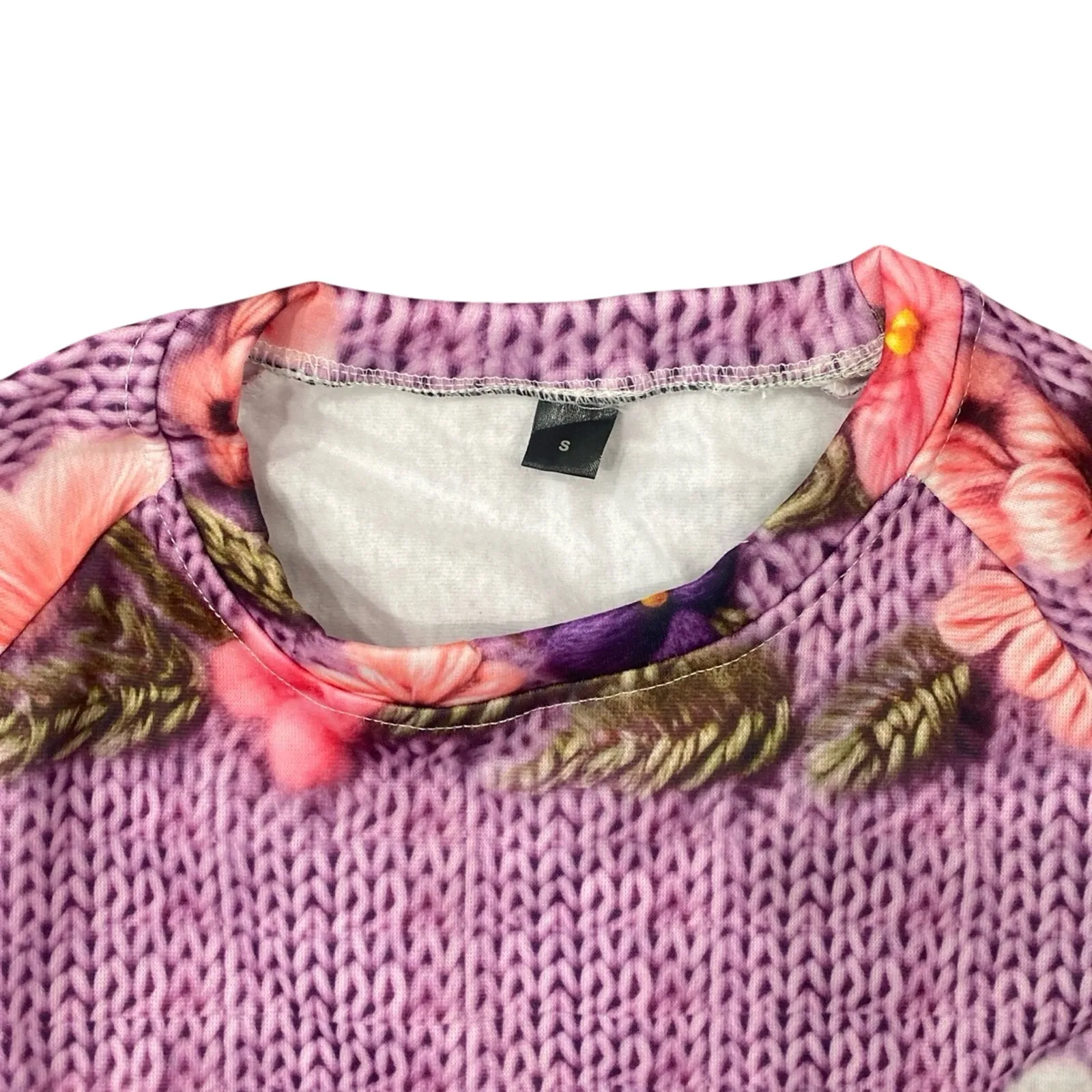 Bunny Knit Pattern Sweatshirt in Purple, Size S Purple - Image 2