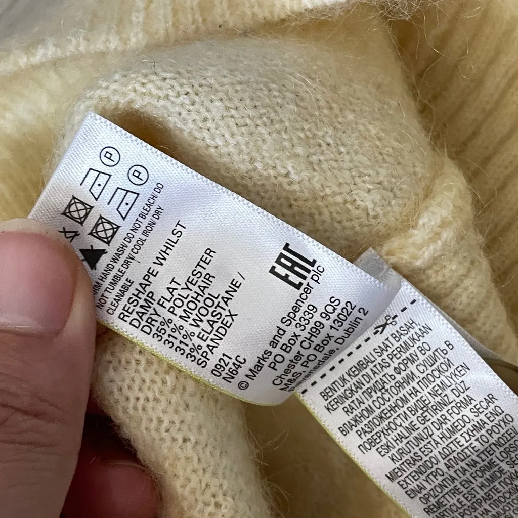 Marks & Spencer Cardigan mohair wool striped womens (size 6) oversized classic Yellow - Image 5