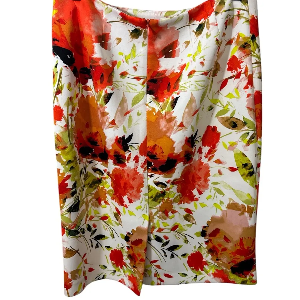 Kasper Floral Pencil Skirt Women 4 Orange White Stretch Career Chic Casual - Image 3