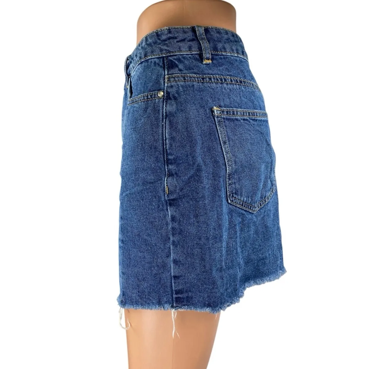 Vero Moda Women's Blue High Waisted Raw Hem Frayed Pencil Denim Jean Skirt S - Image 2