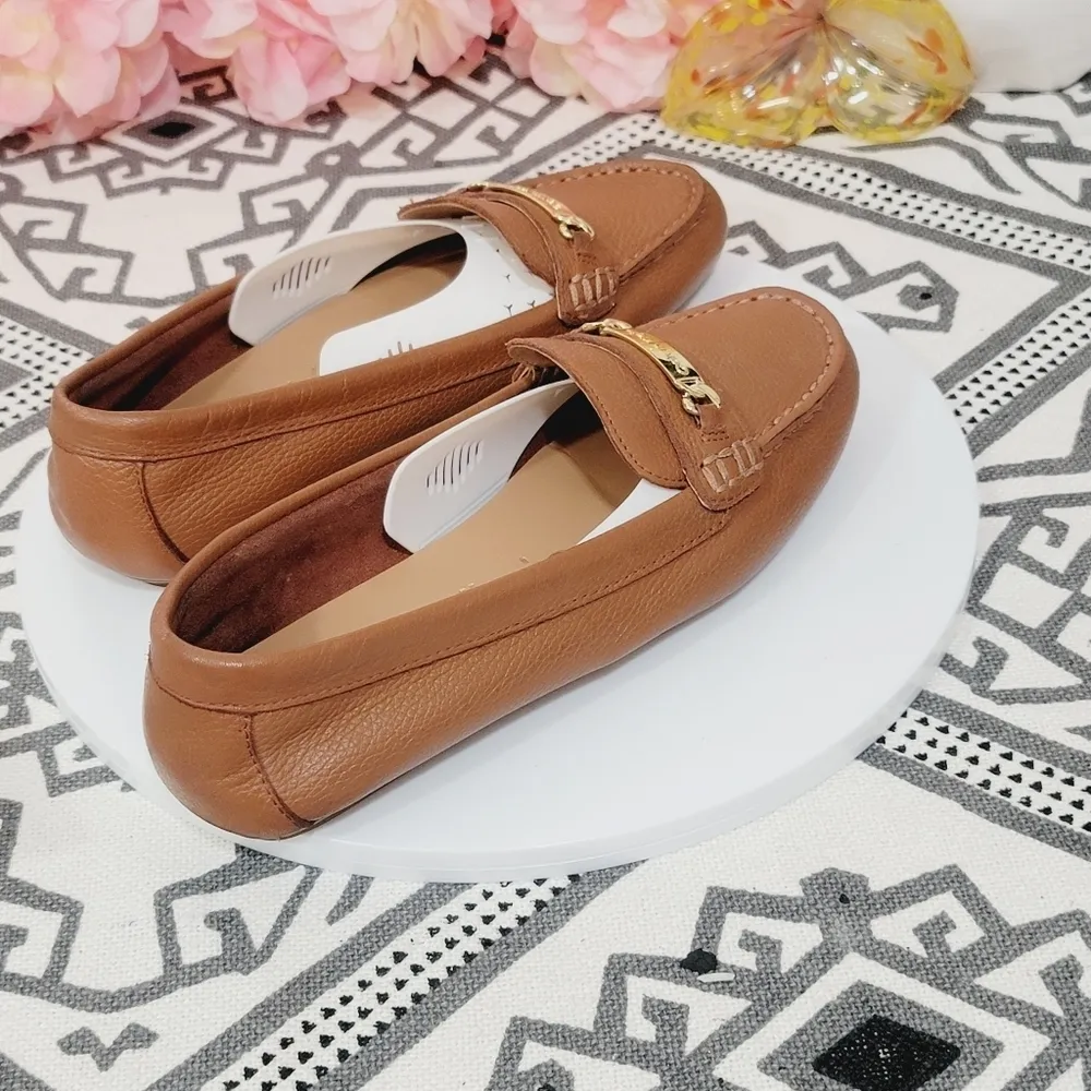Calvin Klein Levonne Congnac & Gold Leather Loafers Size: 8.5 - Image 6