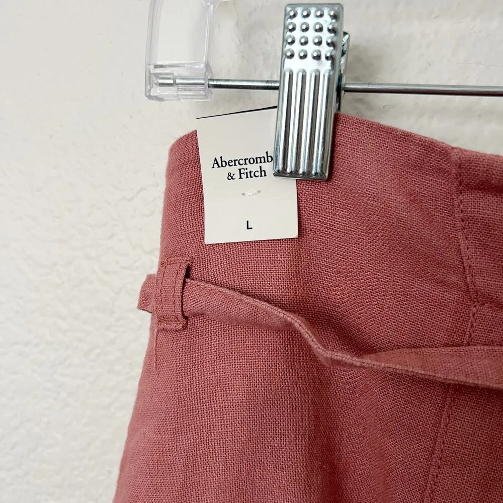 [Abercrombie & Fitch] Pink High Rise Linen Blend Belted Front Shorts NWT Large L - Image 11