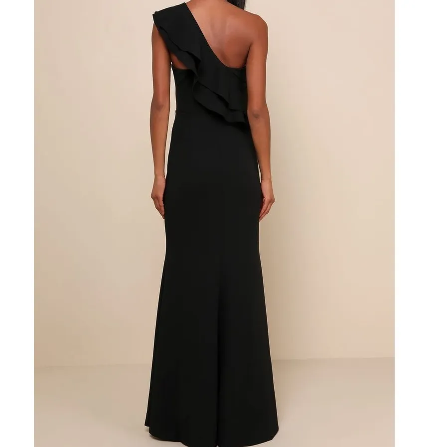 Lulus NWT Grand Beauty Black Ruffled One-Shoulder Mermaid Maxi Dress Medium - Image 6