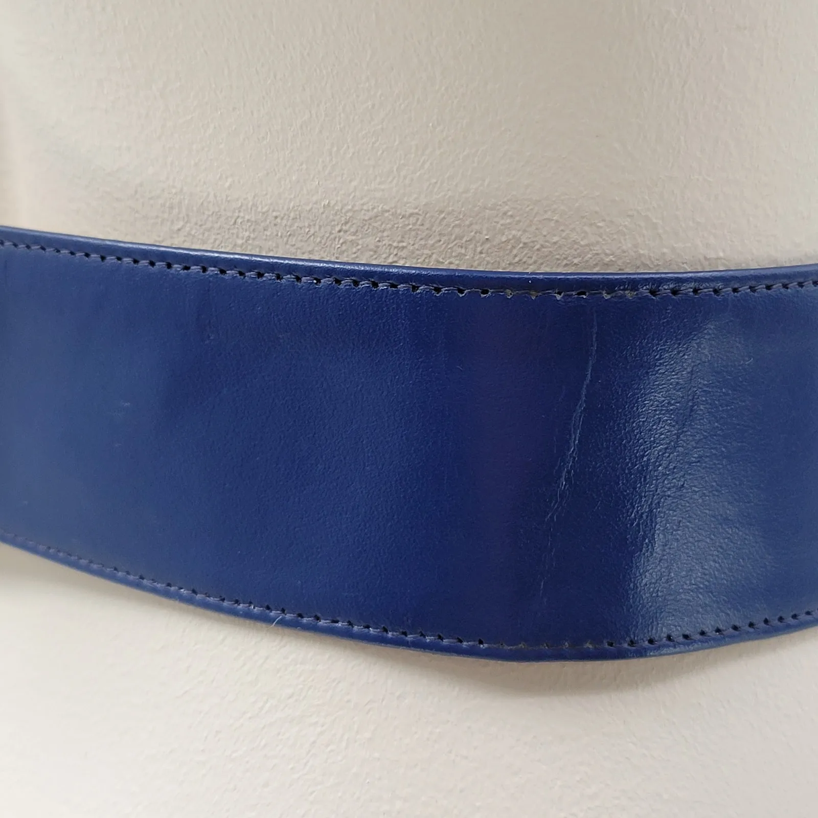 Yves Saint Laurent 4930 Wide Leather Belt Blue Rectangle Brass Buckle Art Deco - Image 15