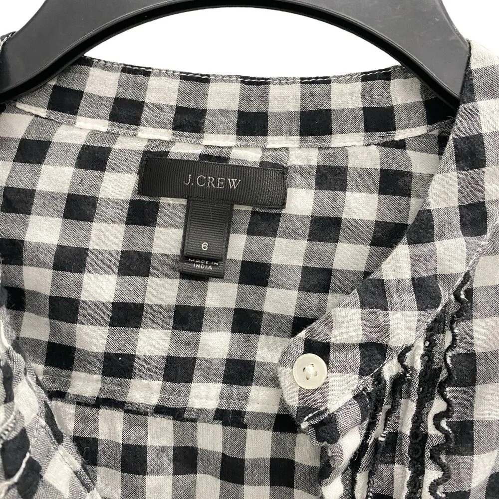 J. Crew Women’s Black White Gingham Check Button Up Top Blouse Size 6 Pullover - Image 3