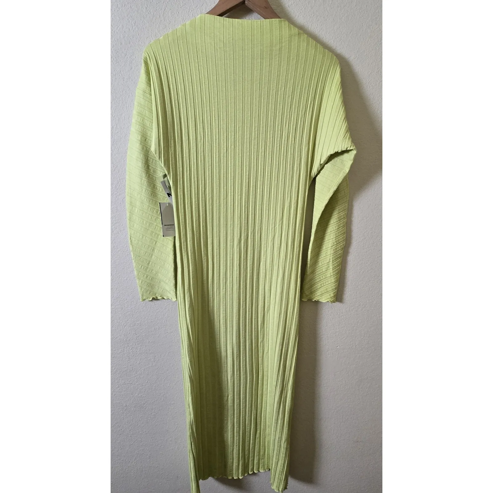 SIMON MILLER Ribbed Midi Dress Long Sleeve Crew Neck Lime Green Women's‎ Small - Image 7