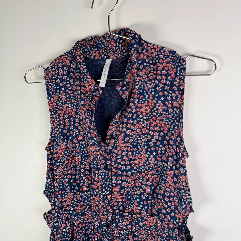 Pepe Jeans Navy Floral Sleeveless Button-Front Dress with Pockets - Image 3