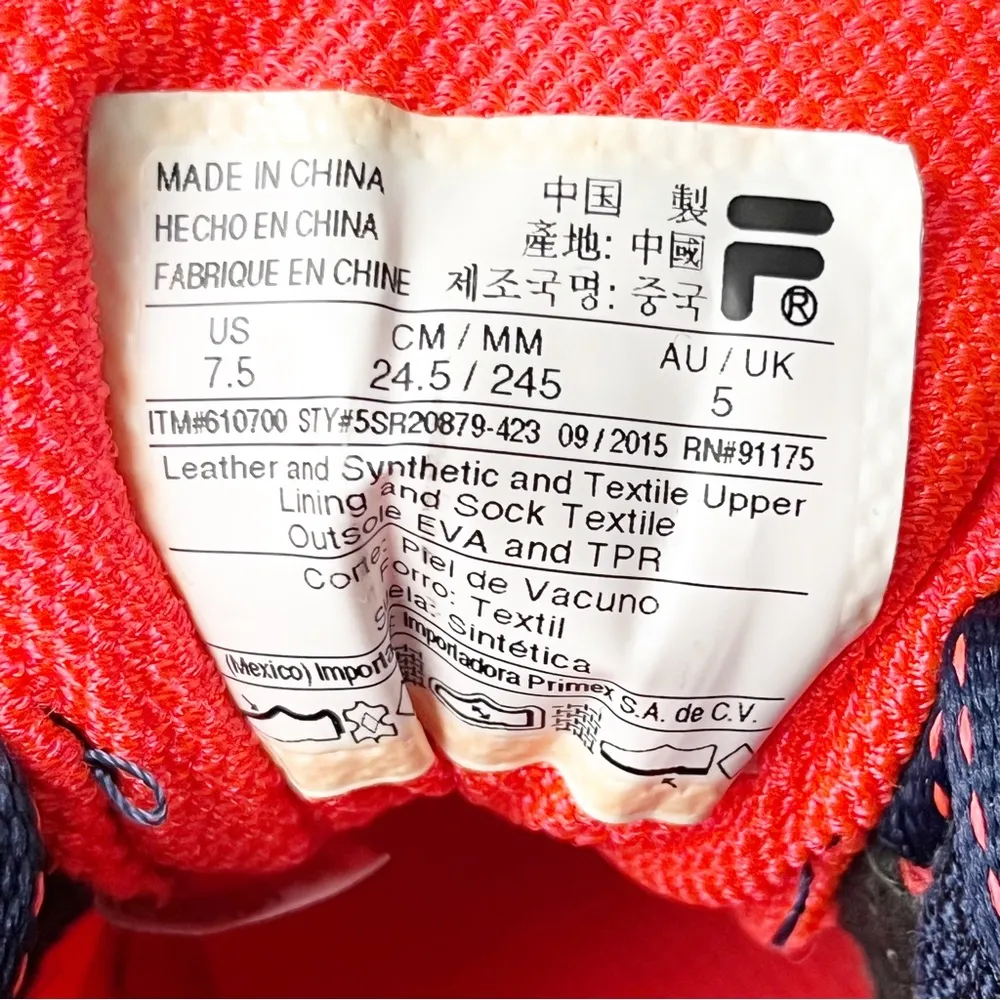 FILA Navy And Coral Stellaray Leather Upper Athletic Running Shoes, Size 7.5 - Image 5