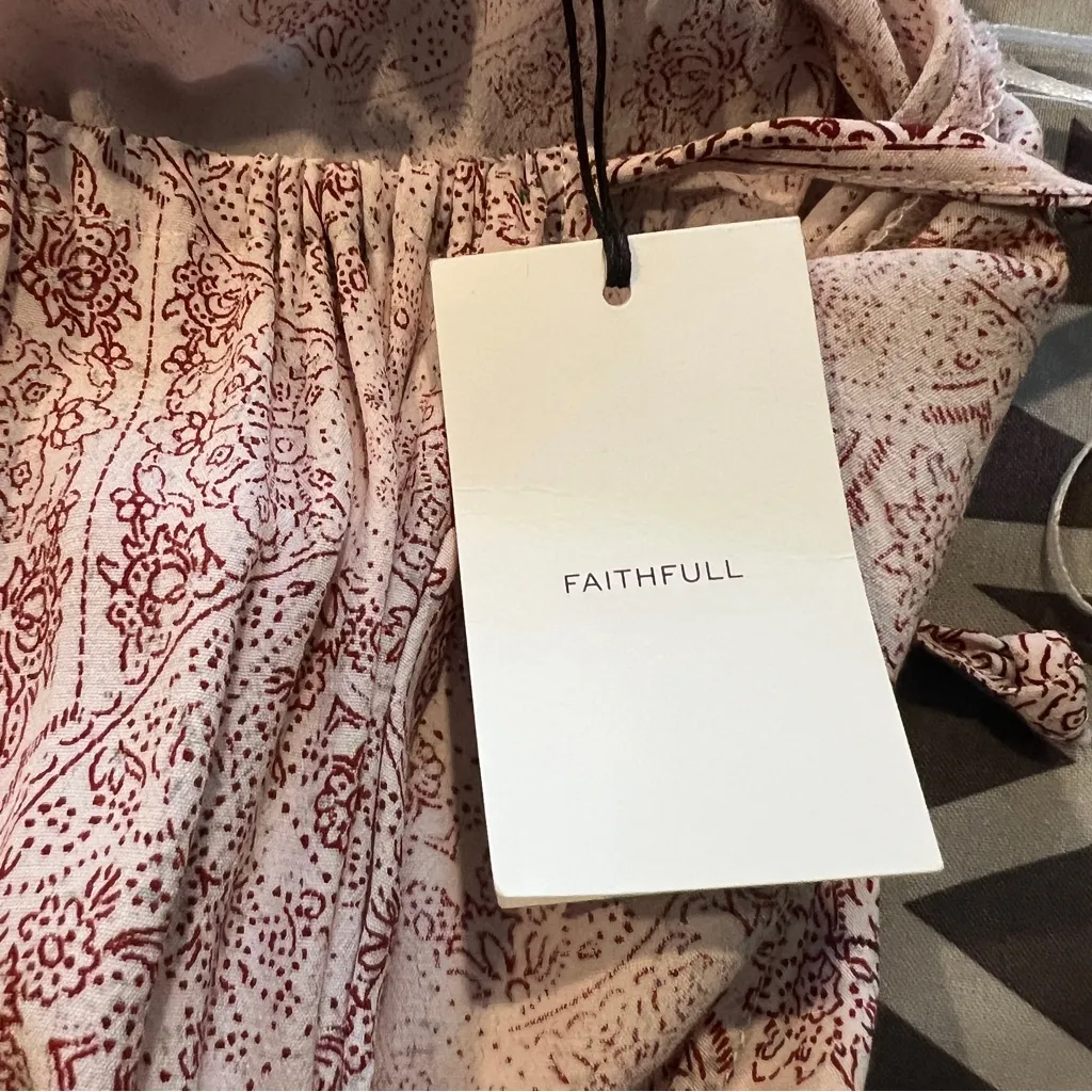 Faithful The Brand Pink & Red Floral Print Halter Midi Dress Side Slits Size L - Image 11