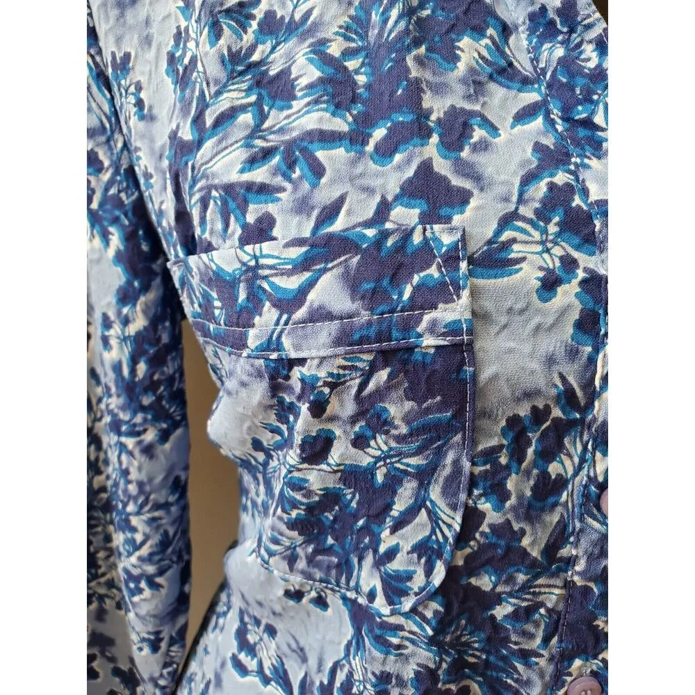 Jaclyn Smith Women Blue Polyester Long Sleeve Collared Button Down Shirt Size S - Image 5