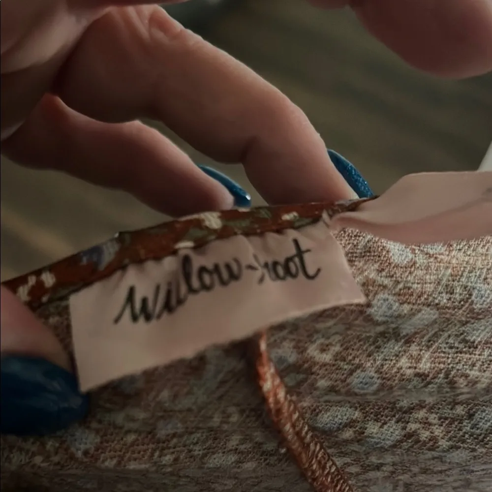 Brown and Black Asymmetrical Tie Front Blouse Size M - Image 3