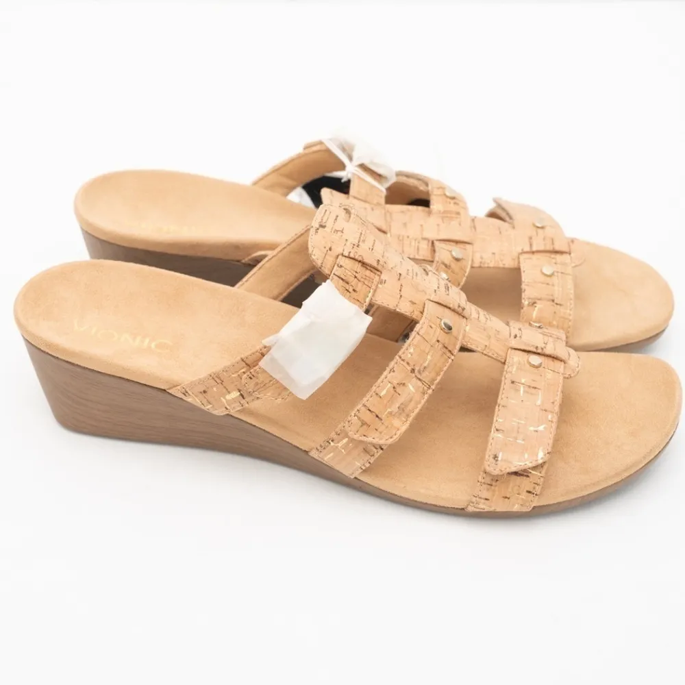 Vionic Park Radia Strappy Wedge Slides Gold Cork - Image 6