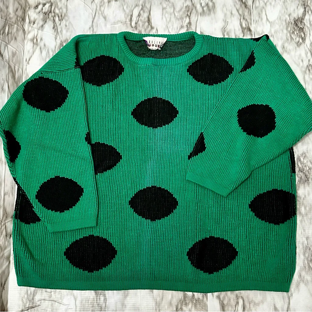 Bold Green and Large Black Polka Dot Sweater 80s Vintage Oversized Vibrant Cool Size undefined - Image 4