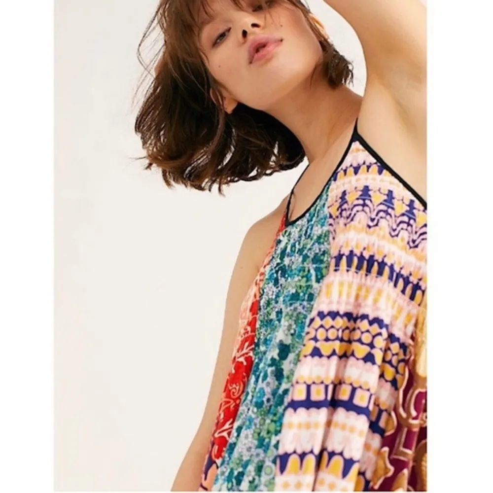 FREE PEOPLE Can’t Tie Me Down Tunic Patchwork Asymmetrical Dress Multicolored - Image 3