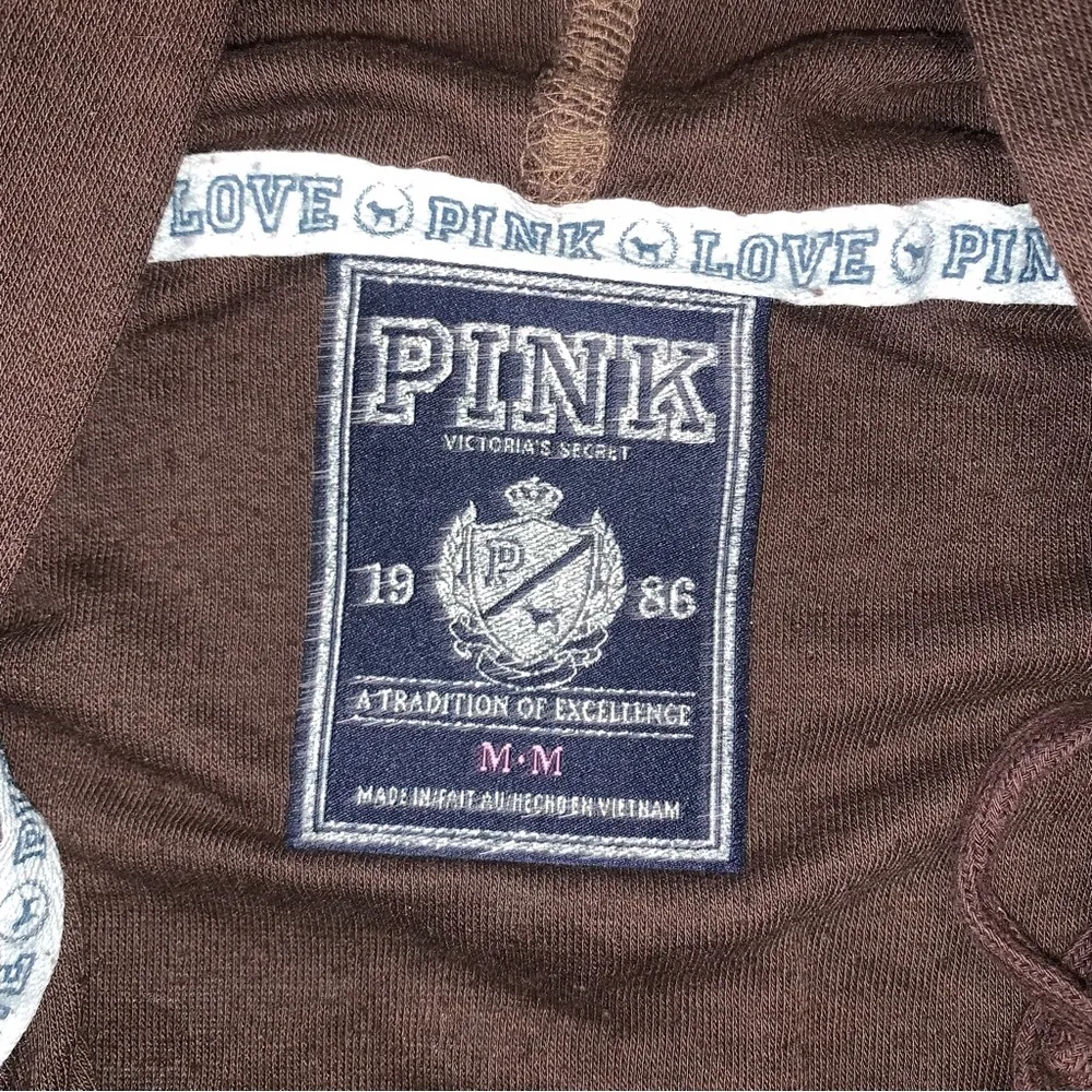 Victoria’s Secret PINK Hoodie Brown Rainbow Peace Sign Size Medium - Image 7
