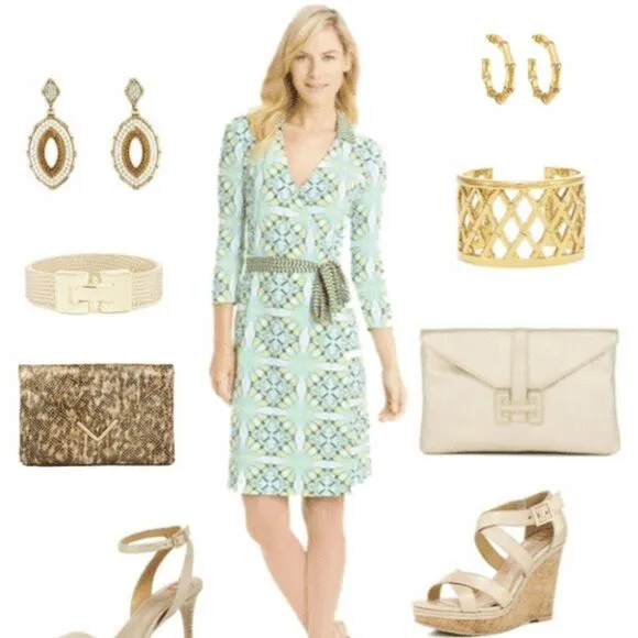 J McLaughlin Wrap Catalina Cloth Geometric Print Collared Knee Length Dress S - Image 2