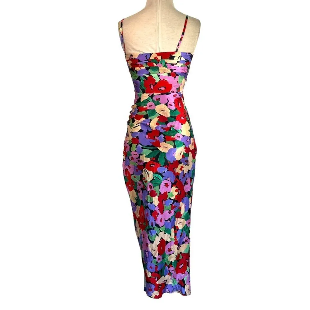 NICHOLAS Skyler Draped Midi Dress in Cabra Print 0 New Womens Floral Black - Image 7