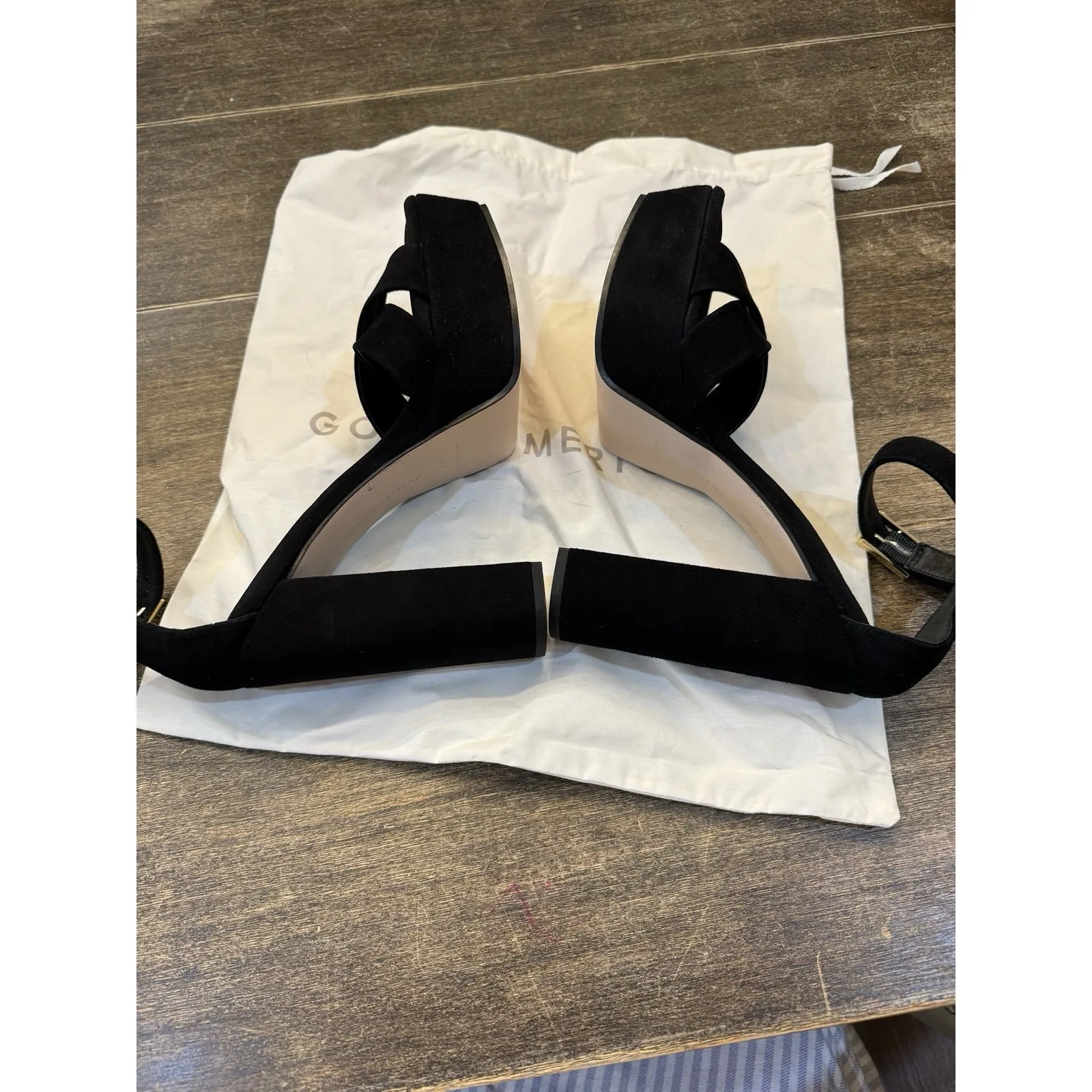 Good American Womens‎ Size 7.5 Black Suede Chunky Platform Heels Sexy Club - Image 8