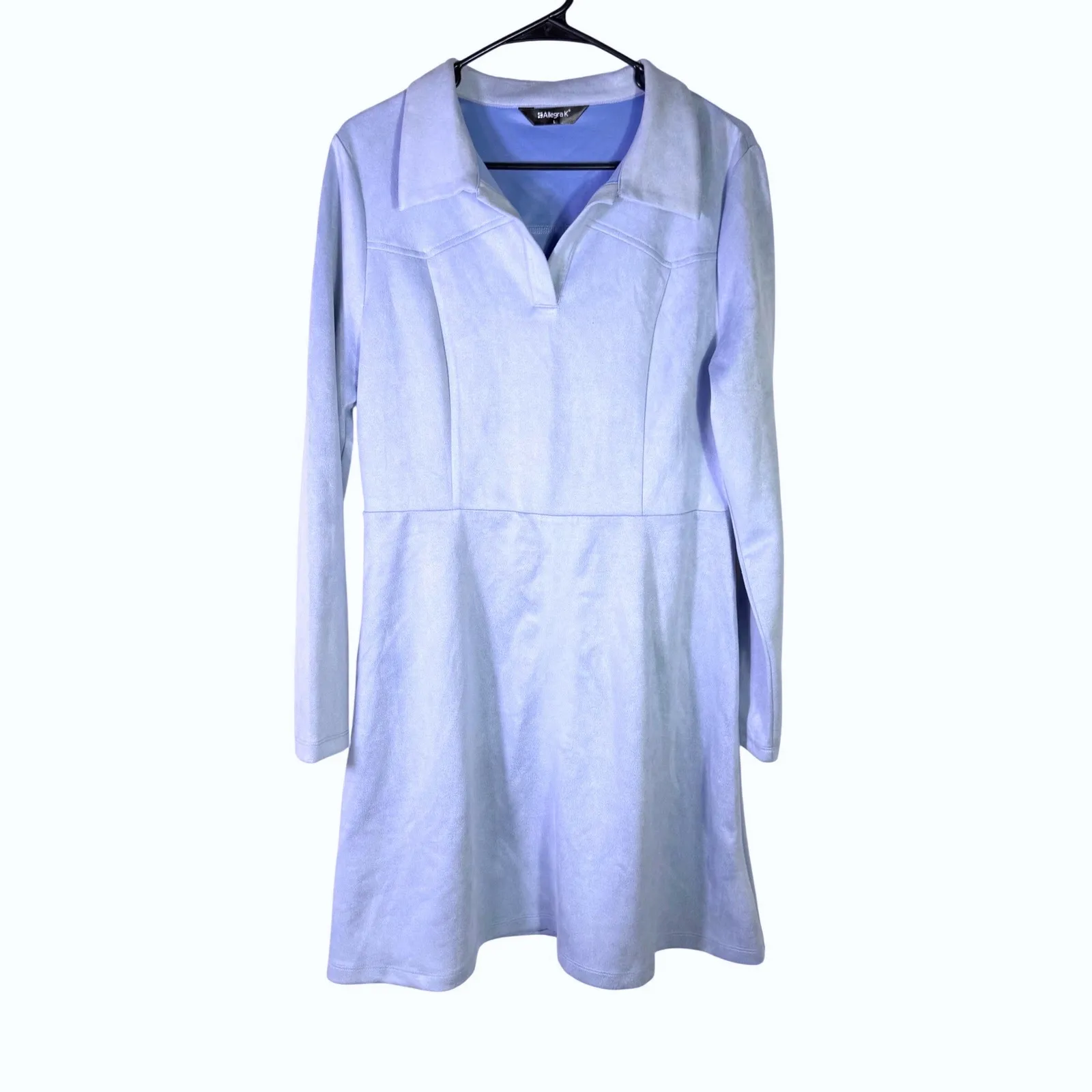 NWT Allegra K Light Blue Faux Suede Western A-Line Long Sleeve Mini Dress Large - Image 5