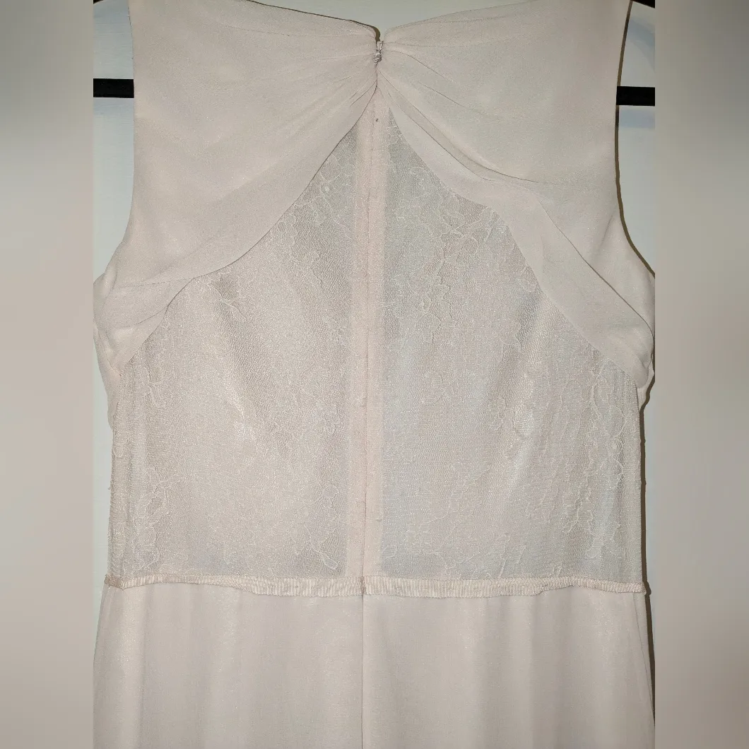 Monique Lhuillier Bridesmaids Amelia Gown Blush Pink Chiffon V Neck Tonal Lace 2 - Image 8