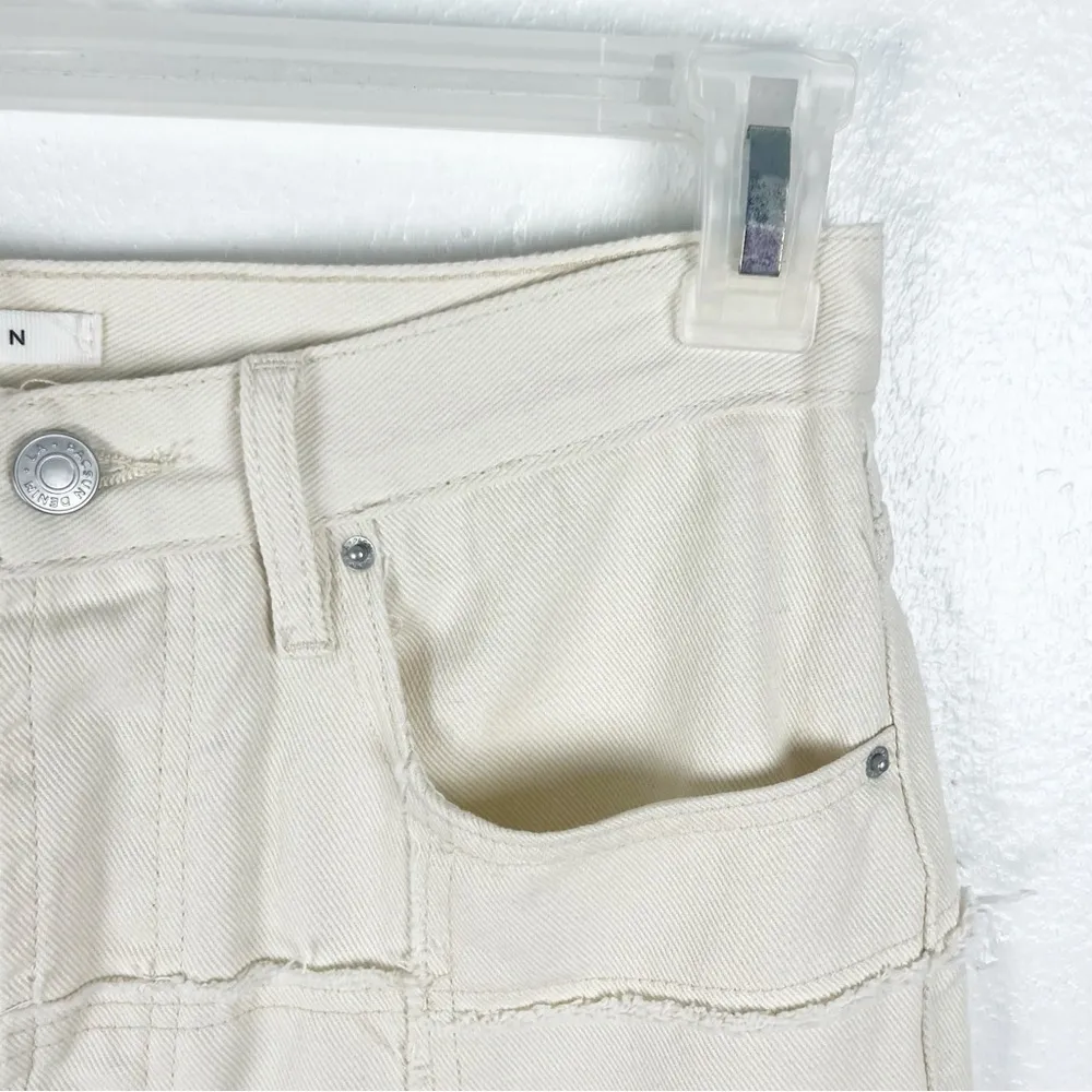 PACSUN Pacific Sunwear Fray Panel Details High Rise Cream Dad Jeans, Size 28 - Image 12