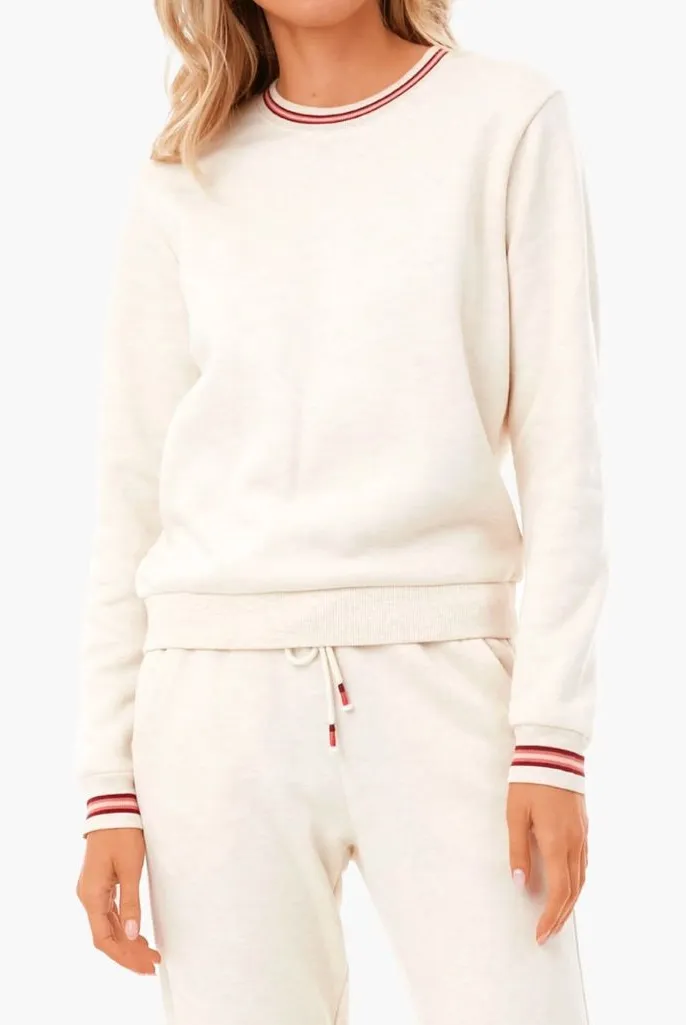 Marine Layer Anytime Crew Neck Ringer Sweatshirt and Classic Jogger set Oatmeal - Image 1