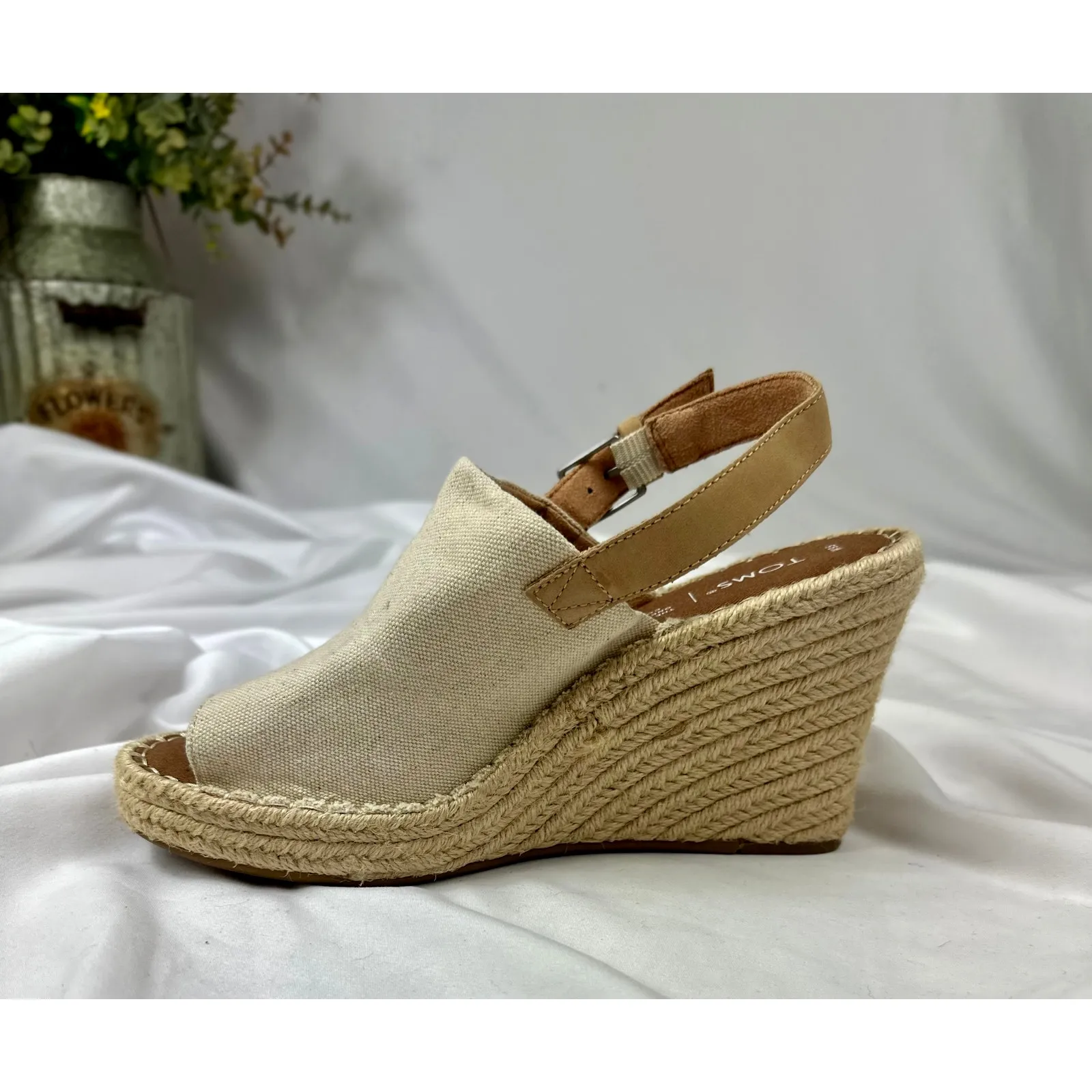 Toms Monica Slingback Platform Wedge Sandals Natural Canvas 9.5 - Image 10