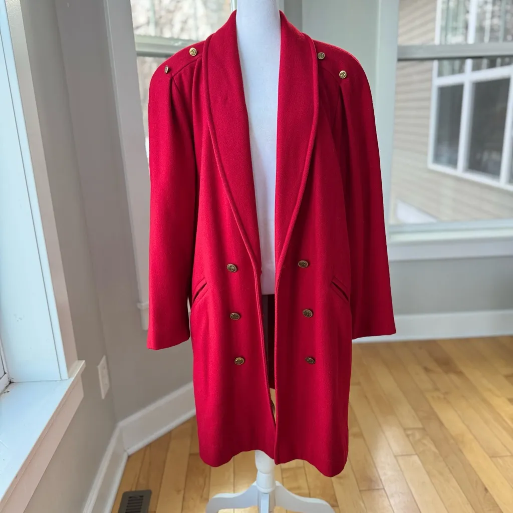 Vintage Michelle Stuart Cardinal Red Double Breast Shawl Collar Wool Trench Coat Size 10 - Image 16