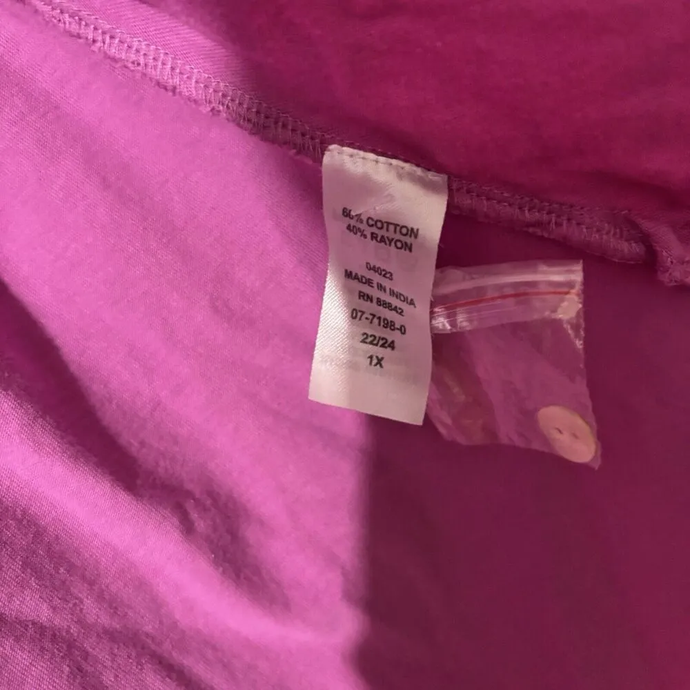 Woman Within Top Womens 22 24 1X Pink Floral Embroidered Stretch Button Blouse - Image 7