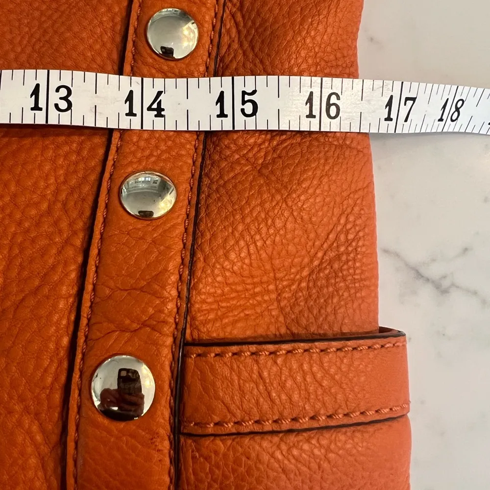 Michael Kors Orange Gold Studded Shoulder Hobo  Leather Bag Purse - Image 6