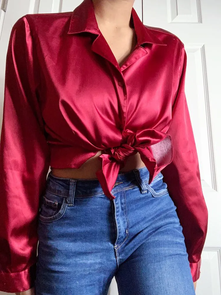“Silk” Red Button Down Shirt Size L - Image 2