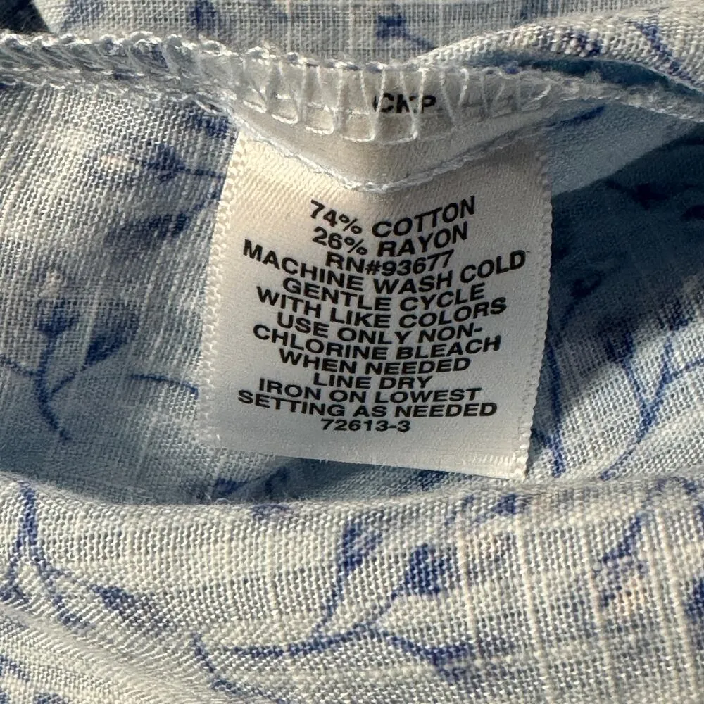 Liz Claiborne Medium Top Floral Button-Up Long Sleeves Lightweight Side Tie Blue - Image 10