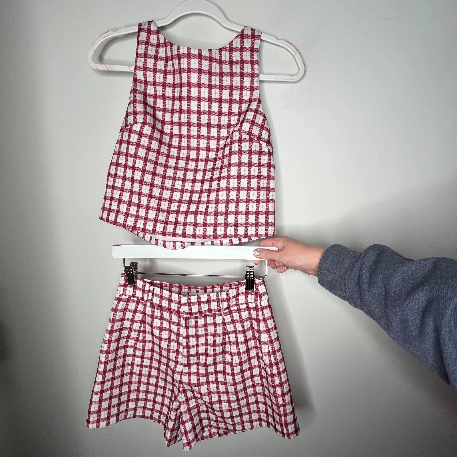Commense Checkboard Crop Top & Shorts Set Size XS Red - Image 2