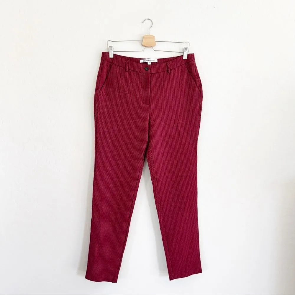 NEW Walter Baker Red Houndstooth Red & Black Tailored Pants Size 8 - Image 3