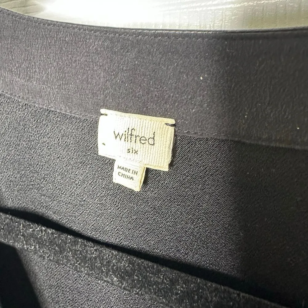 Aritzia Wilfred Black Crepe‎ Faux Leather Trim Long Sleeve Dress Size 6 - Image 3