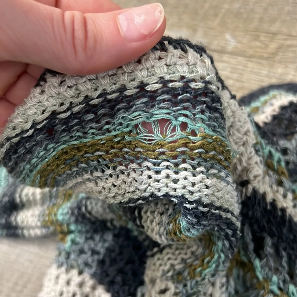 Free People Blue Bell Sleeved Striped Long Sleeve Silk Crochet Knit Top Size S - Image 3