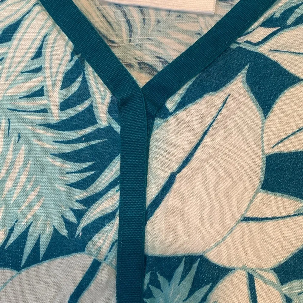 National L/S Palm Print Tiered w Pockets Maxi Dress Teal White S Blue - Image 3