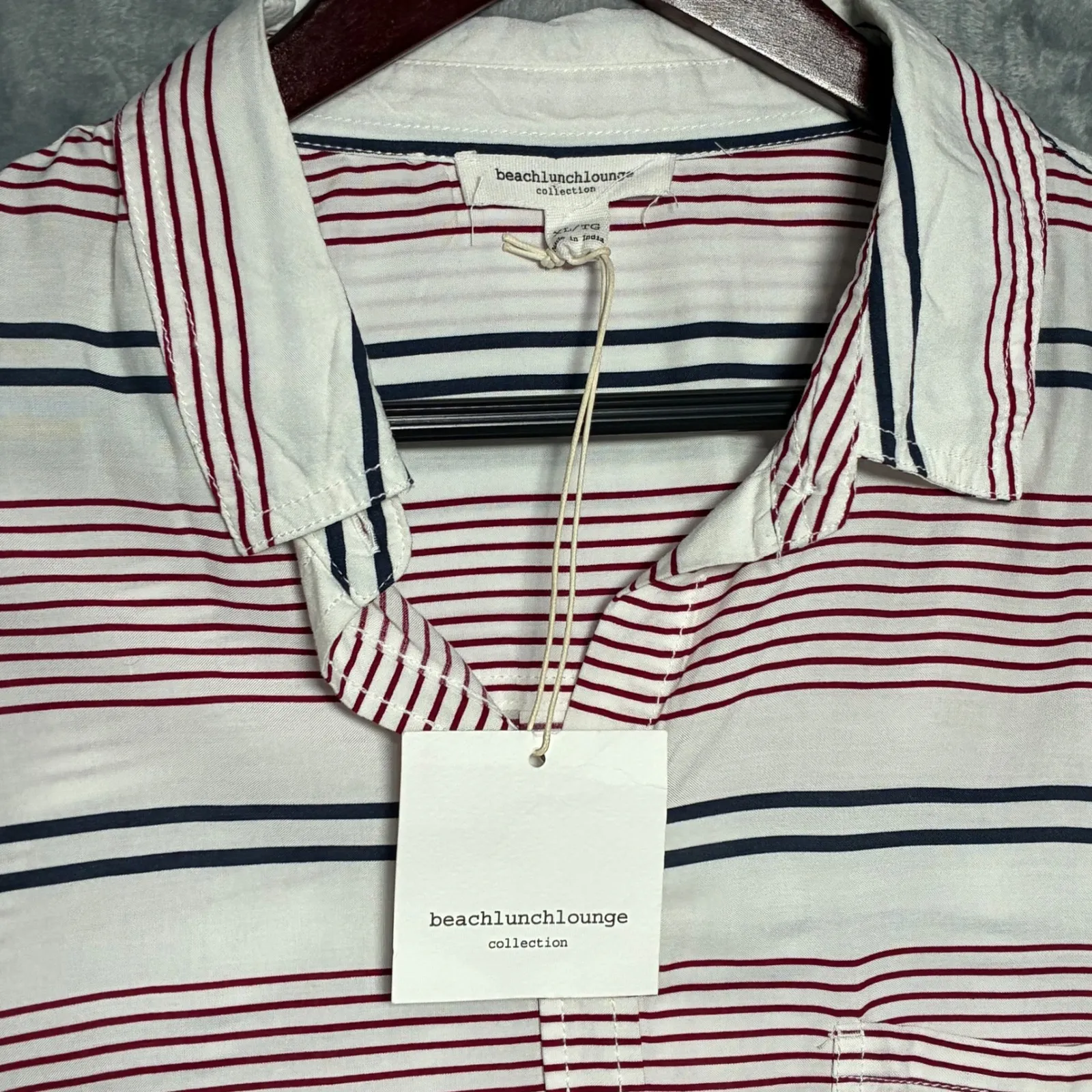 NWT Beach Lunch Lounge Striped Button Down Light Weight Shirt Women's XL White - Image 4