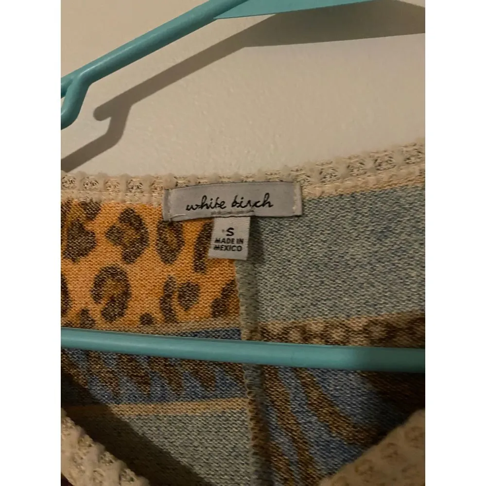 White Birch Animal Print Striped Sweater Cozy Knit Pullover Size S - Image 3