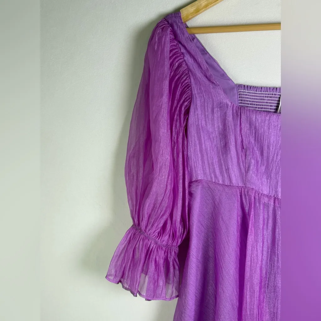 BuddyLove Women Lilac Smocked Romantic Babydoll Mini Dress Puff Sleeve Sz Small Purple - Image 6