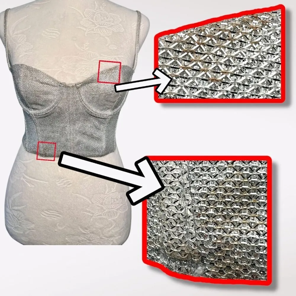 White Fox Silver Metallic Corset Top Glitter Bustier XS - Image 11