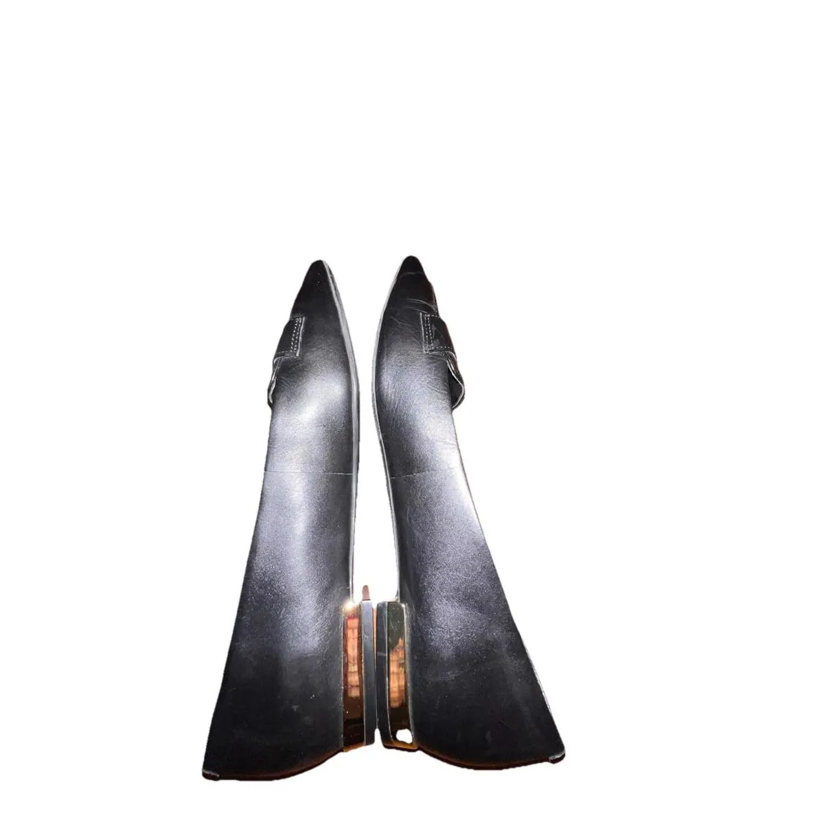 Nine West Lallin Black Leather Pointed Toe Flats 6.5 Gold Heel EUC - Image 8
