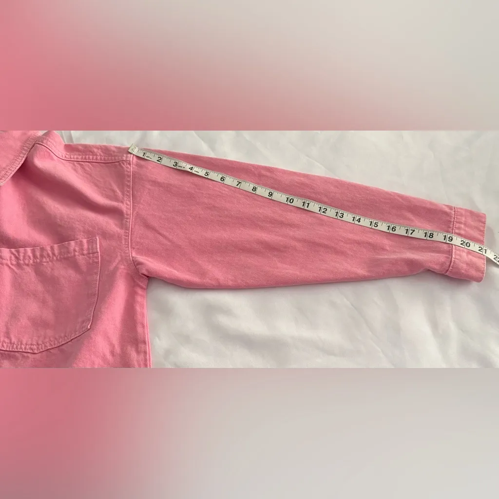 No Comment Signature Denim Cropped DENIM OVERSHIRT Pink Cotton Snap-Button L - Image 6