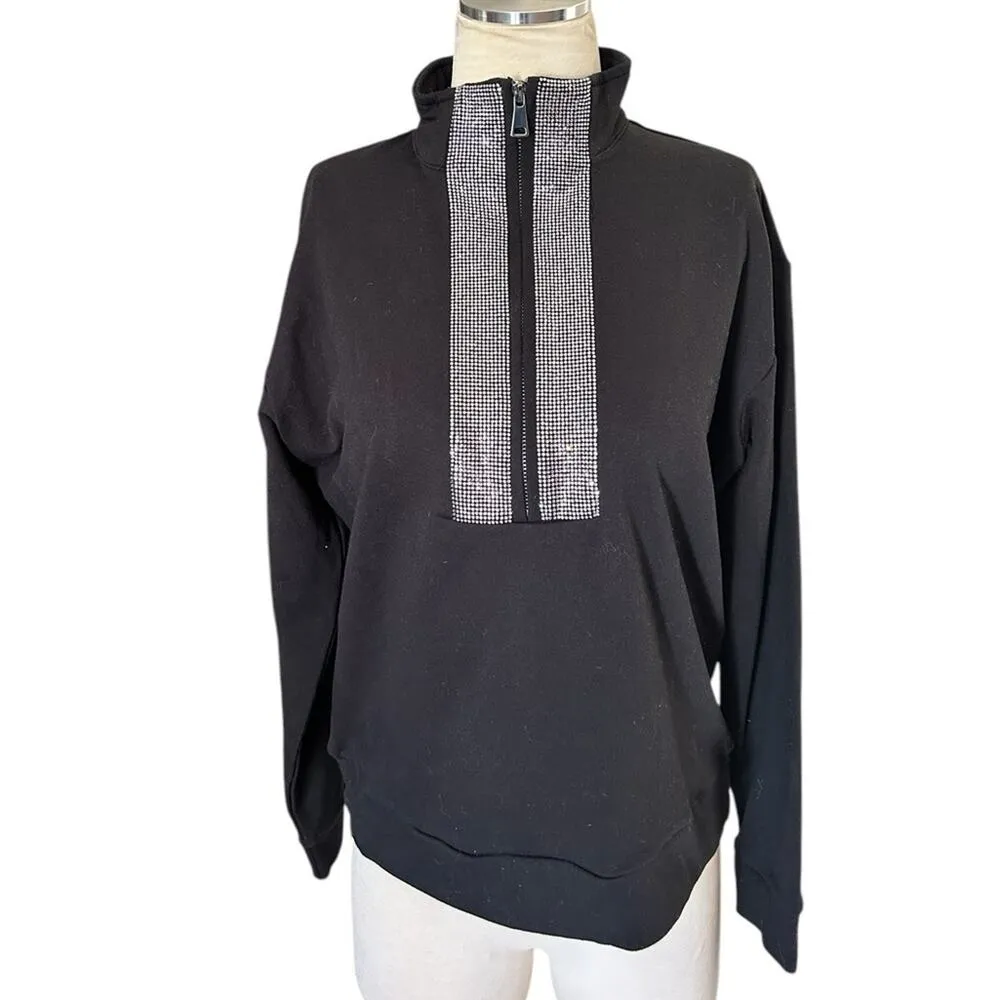 Boston Proper Crystal Half Zip Pullover jacket  Black SMALL - Image 2