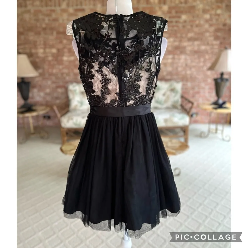 Windsor Dress Black Lace Sequins Tulle Fit & Flare 3/4 (Jrs) Cocktail LBD Prom - Image 9